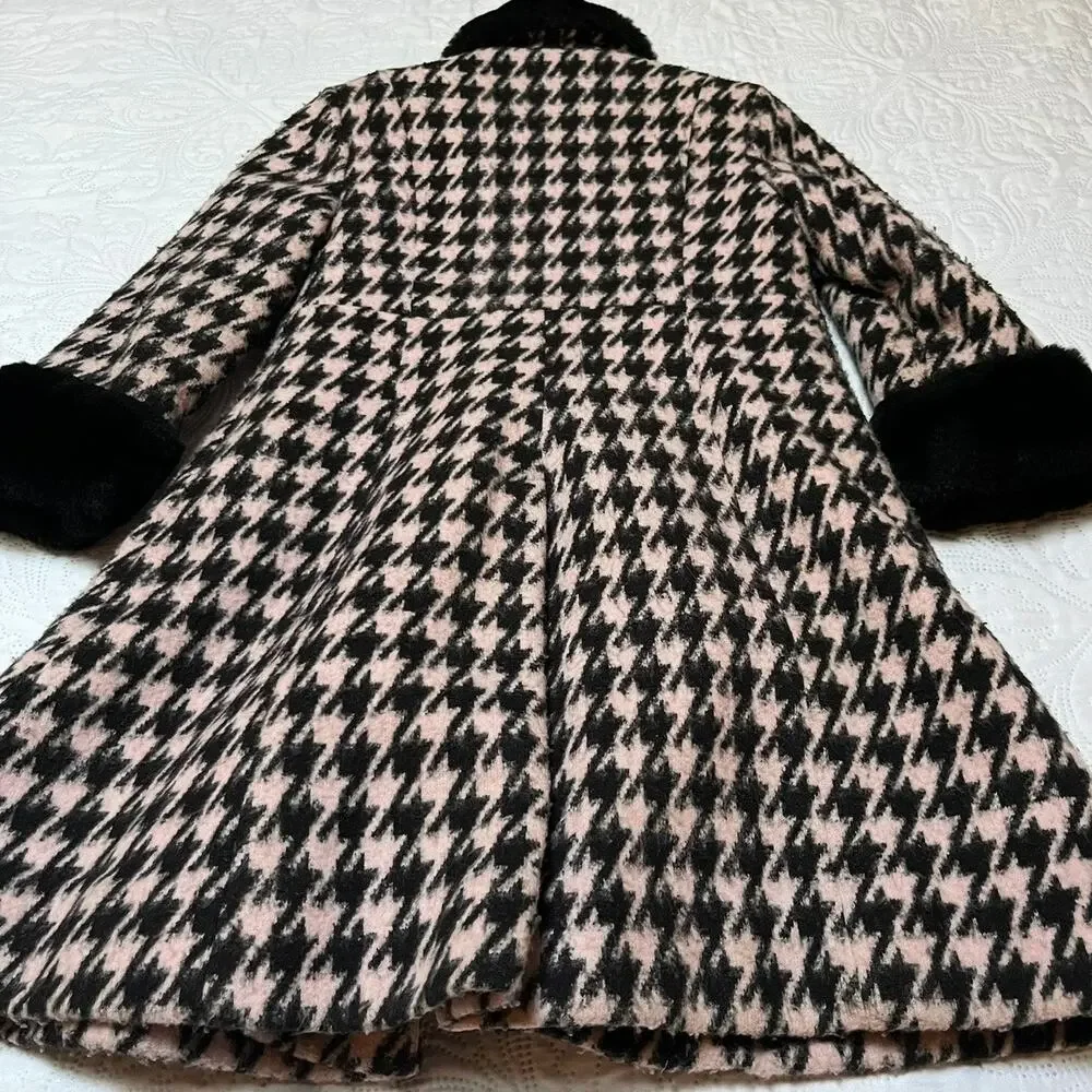 Rothschild Vintage Houndstooth Faux Fur Lined Coat Size 5